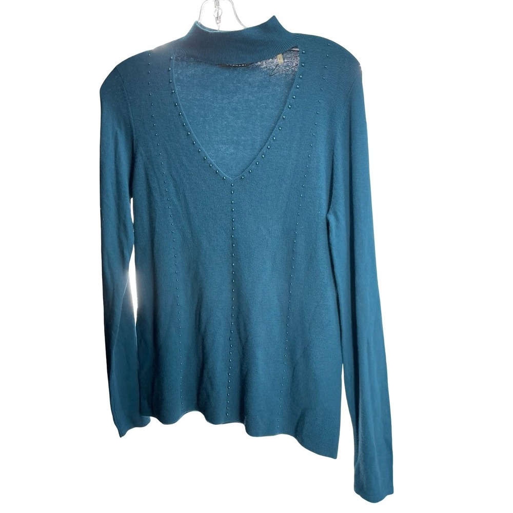 T Tahari Women's Sweater Mock Neck Cutout Teal Nylon Rayon Medium